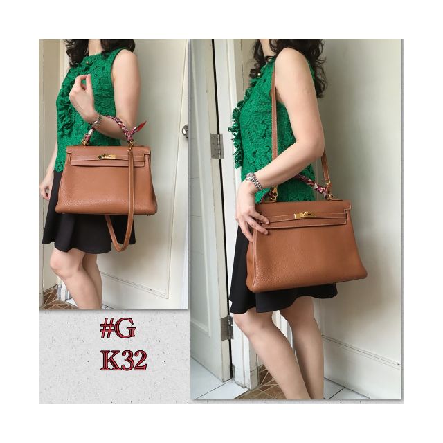 HERMES KELLY 32 GOLD TOGO LEATHER GHW, 2nd stamp # G, Luxury on Carousell