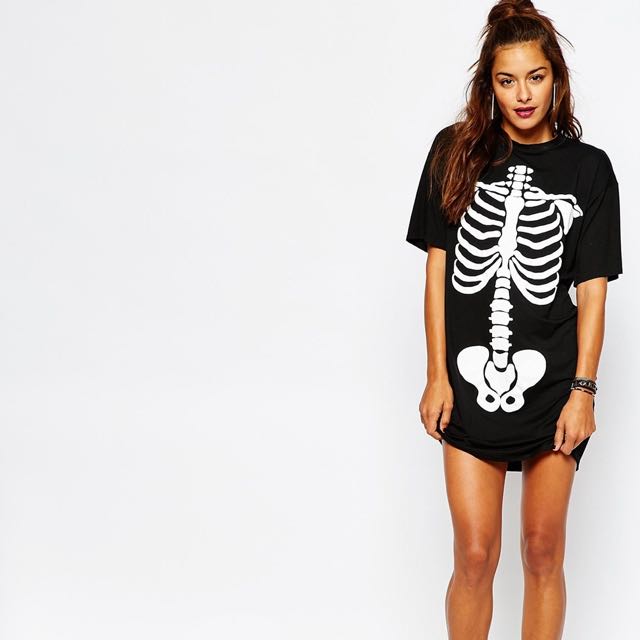 Missguided Skeleton Print Tshirt Dress From ASOS Women s Fashion Tops Sleeveless on Carousell