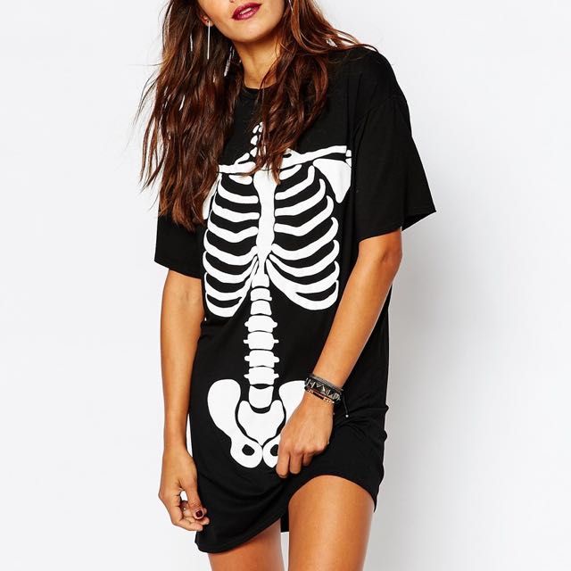 Missguided Skeleton Print Tshirt Dress From ASOS Women s Fashion Tops Sleeveless on Carousell