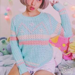 含運¥粉粉針織T 藍綠 薄荷 粉紅 少女