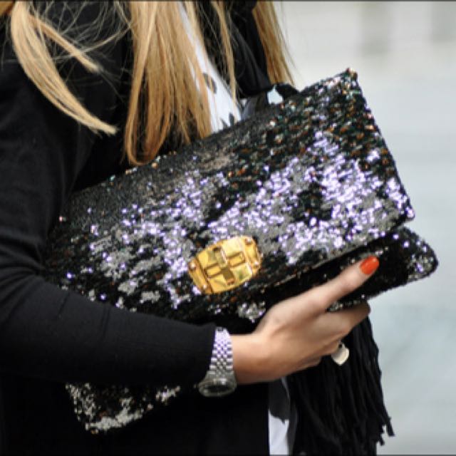 Authentic Miu Miu Glitter Sequin Shoulder Bag oversized Clutch