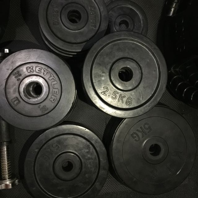 77kg Rubberized Dumbbell Plates + 4 Sets Dumbbell Bars, Sports