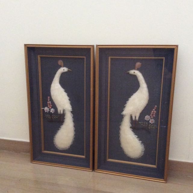 Vintage Seas Framed Art Pair Of 2 Long Tailed Birds Photo
