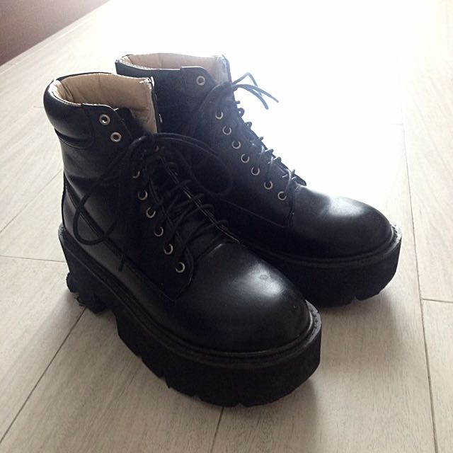 cleated sole platform boots