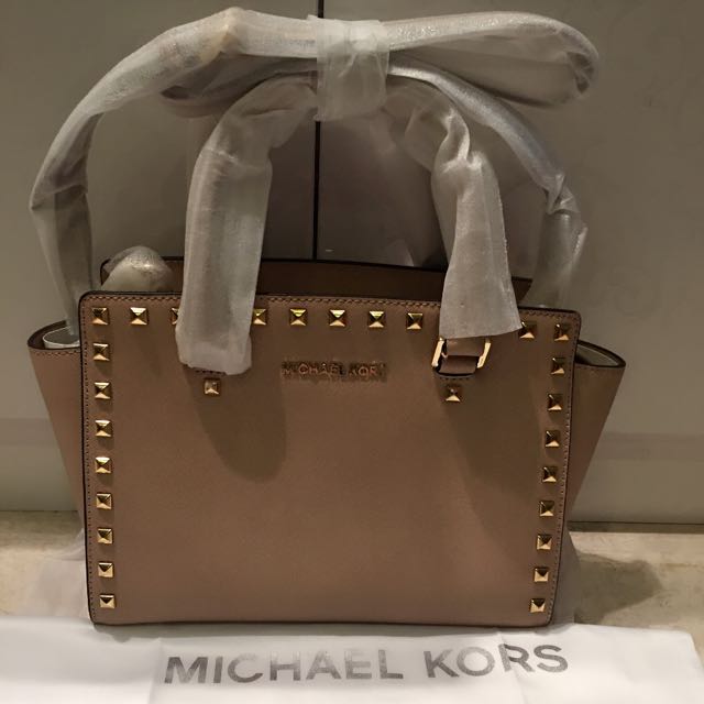 Michael kors selma medium satchel studded saffiano leather ballet
