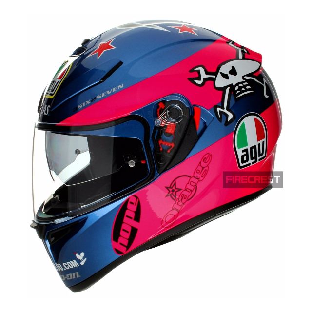 AGV K3 SV Guy Martin Isle Of Man TT Replica Motorcycle Helmet Pink/Blue 