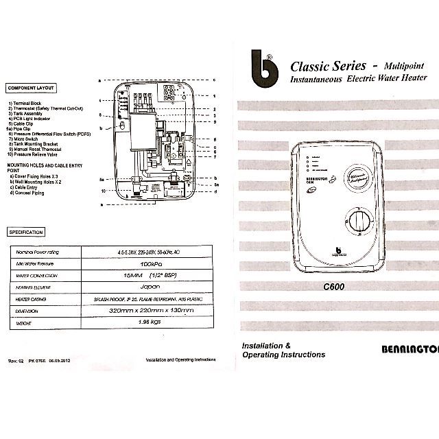 Bennington C600 Multi-point Electric Instant Water Heater, TV u0026 Home  Appliances, Water Heater u0026 Instant Showers on Carousell