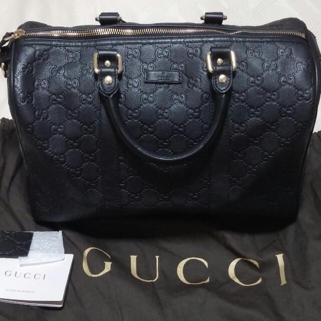 New Gucci Boston Leather Embossed Bag, Luxury, Bags & Wallets on Carousell