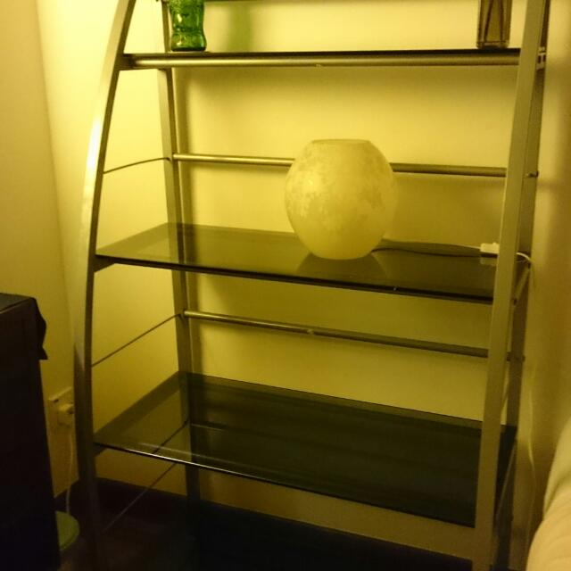 Book Shelf (Grey Tempered glass Shelves With Steel Frame), Furniture