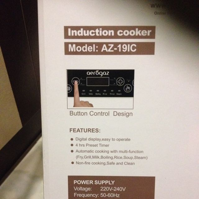 Aerogaz Induction Cooker Model AZ191C, Furniture & Home Living
