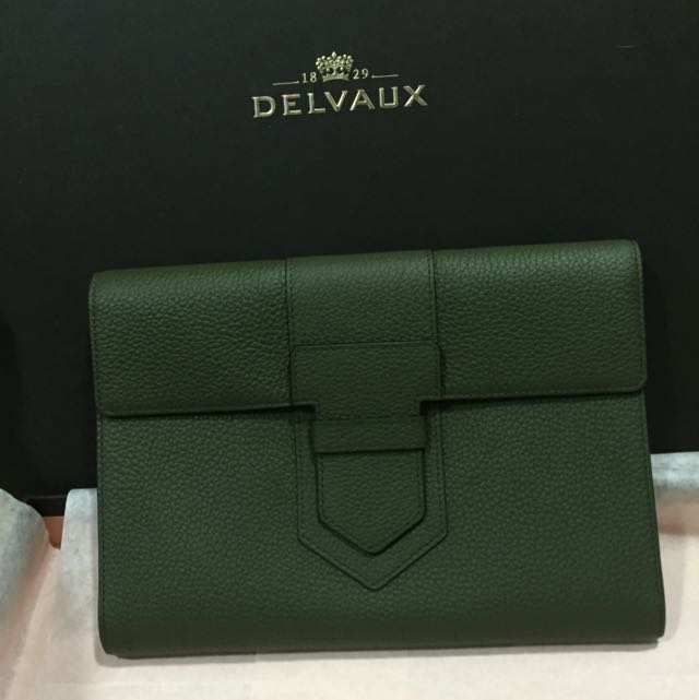 Brand New Delvaux Clutch In Olive Green