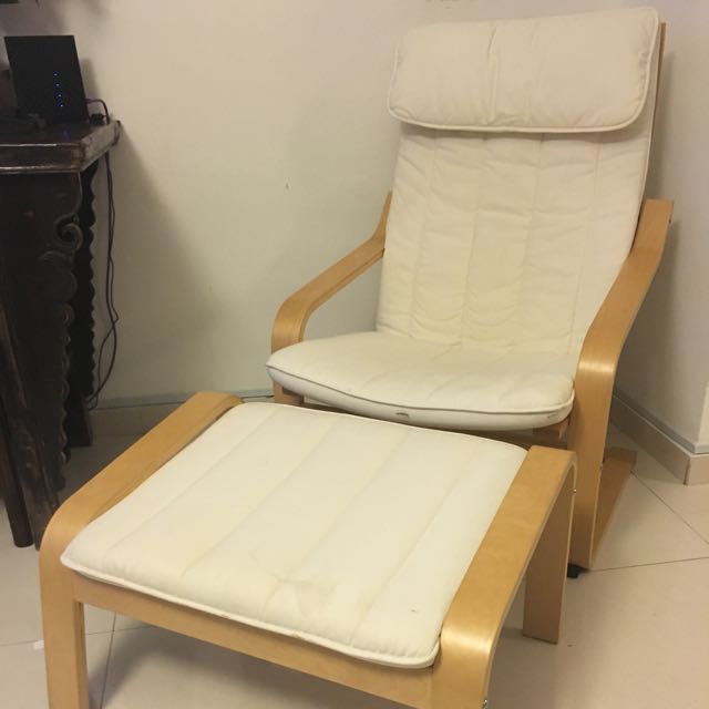 White Ikea Poang Chair Foot Stool Furniture On Carousell