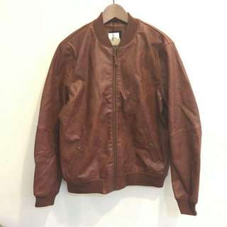 ASOS Bomber Jacket 咖啡色 復古 皮衣 棒球外套