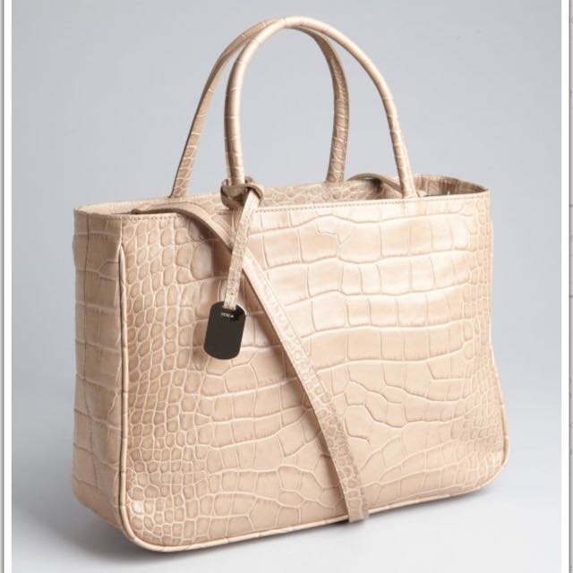 Furla Khaki Croc Embossed Leather Practica Shopper