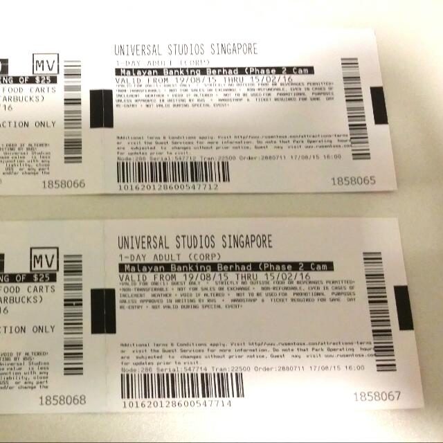 2x Universal Studios Singapore Ticket 55 Each 1450112163 B455f2fb 