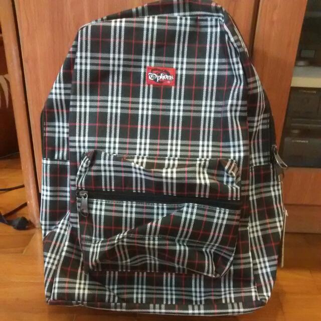 black and white checkered backpack