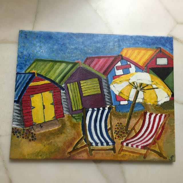 Wallpaper Acrylic Painting Of Relaxing Beach House Design Craft On Carousell For iPhone Free