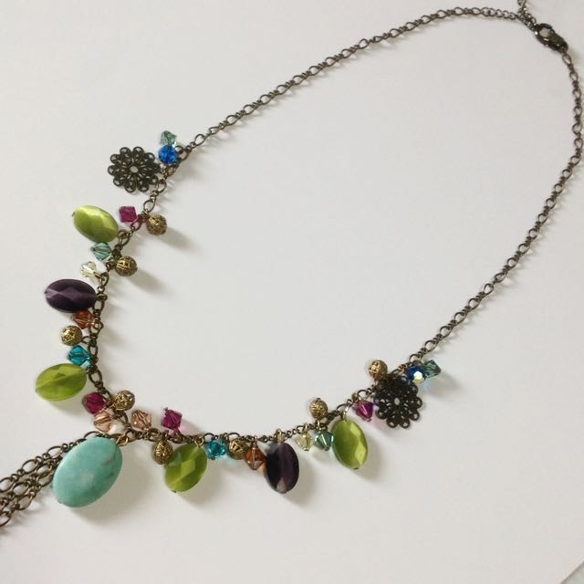 Semi Precious Stones And Swarovski Crystals Charm Necklace, Women's