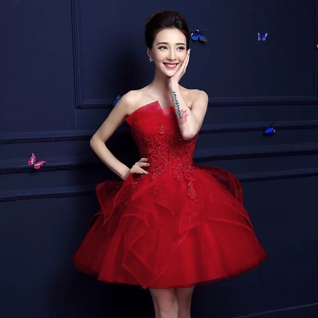 Red strapless sales dress short
