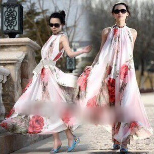 Rose Floral Sweet Prints Beach Elegant Classy Summer Maxi Dress Code E001 Women S Fashion On Carousell