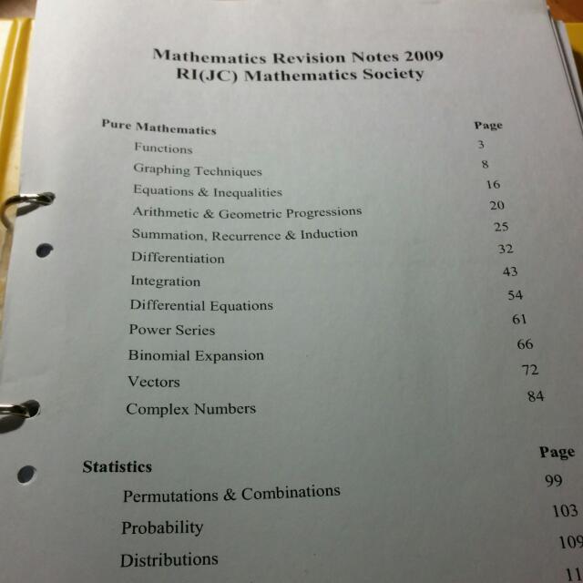 RJC H2 Maths Summary Notes (Softcopy Left), Hobbies & Toys, Books ...