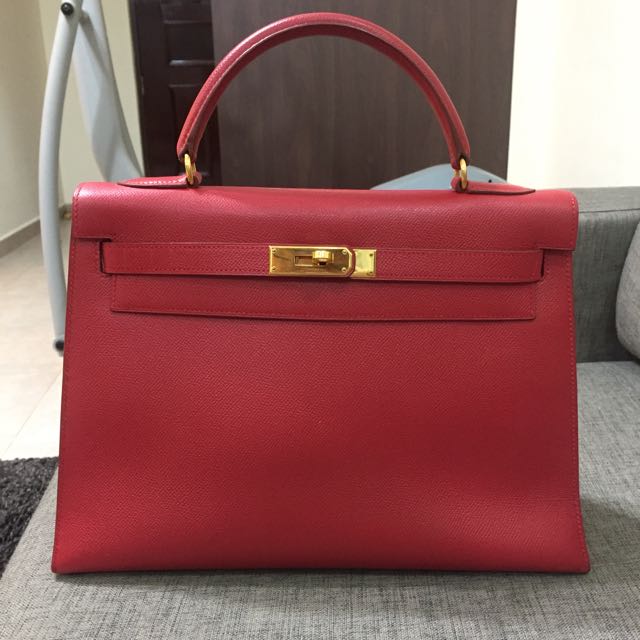 Vintage Hermes Kelly Sellier 32 Rouge Vif Box Gold Hardware – Madison  Avenue Couture