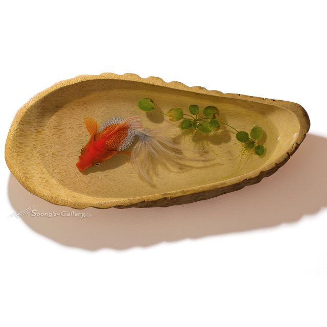 Bamboo Bowl And Goldfish Acrylic On Resin 3d Painting Design