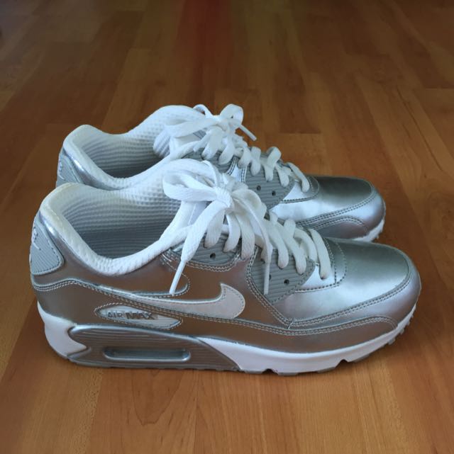 Nike air max 90 premium sneakers shoes silver womens clearance