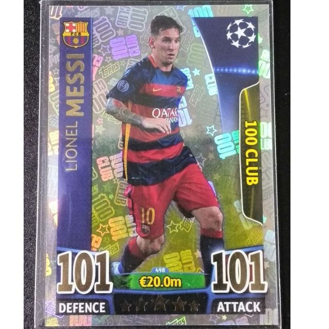 Lionel Messi 100 Club Topps lionel messi football trading cards match attax game. lionel messi 100 club