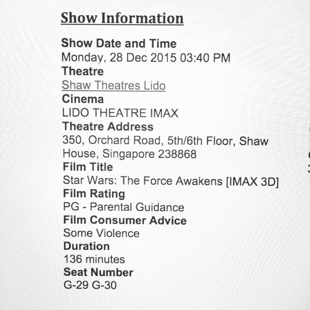 Starwars Imax 3d 28 Dec Fast Tickets Vouchers Local Attractions Transport On Carousell Starwars Imax 3d 28 Dec Fast Tickets Vouchers Local Attractions Transport On Carousell