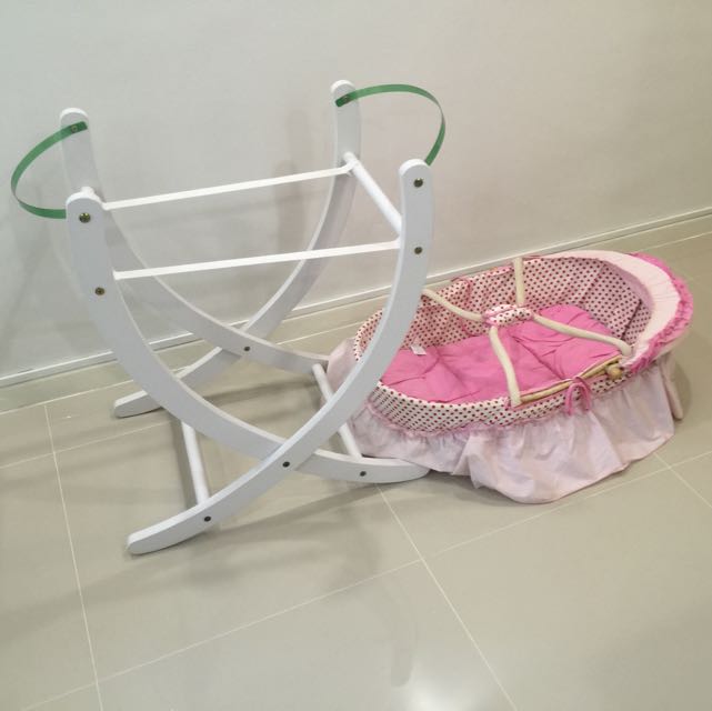 Used Moses Basket Stand Curved Wood In White, Babies & Kids, Baby
