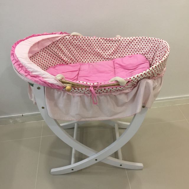 Used Moses Basket Stand Curved Wood In White, Babies & Kids, Baby