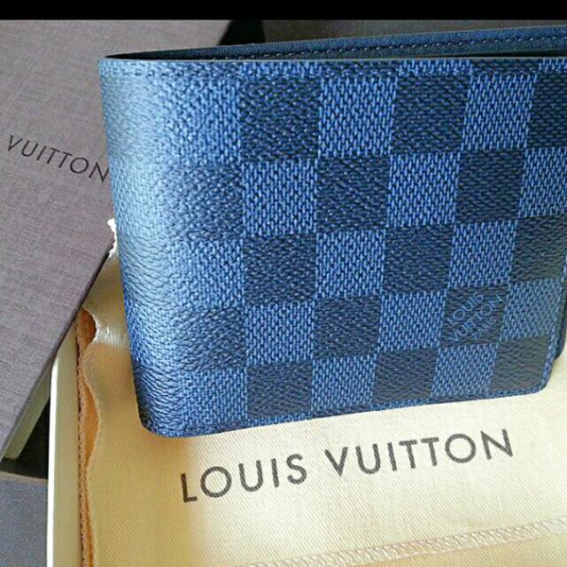 Authentic LV Damier Men's Wallet (Blue), Men's Fashion, Watches