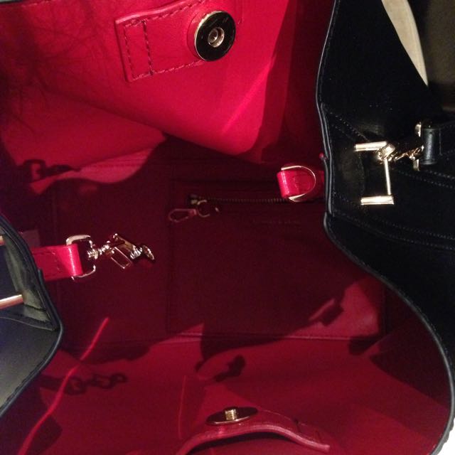 Pending Charles Keith Black Bucket Bag Red Interior
