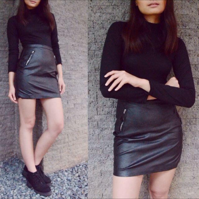 Leather Skirt uniqlo Fesyen Wanita di Carousell