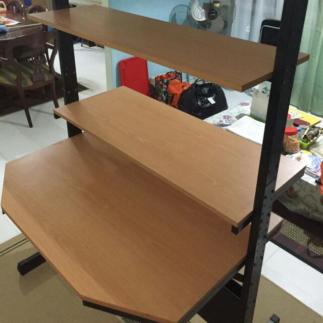 desk with elevated shelf