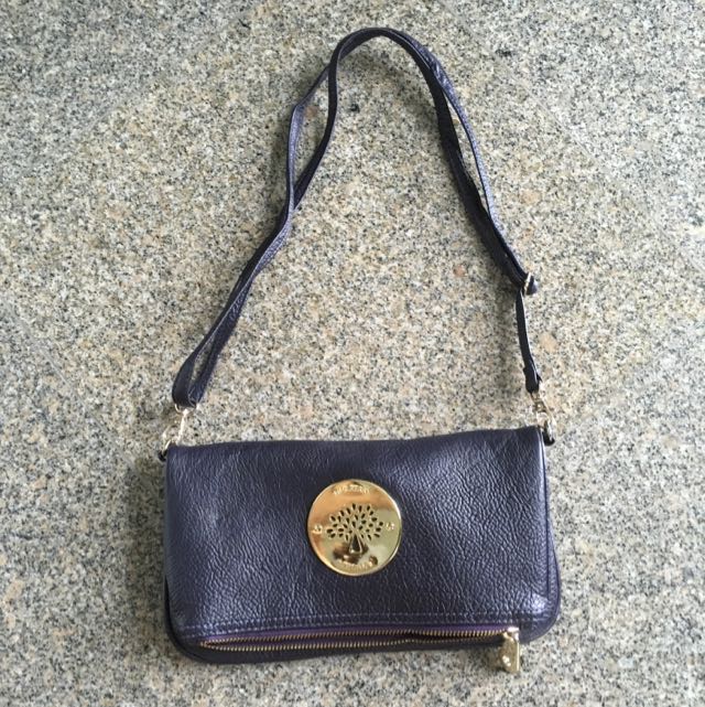 Mulberry leather fold over bag or clutch