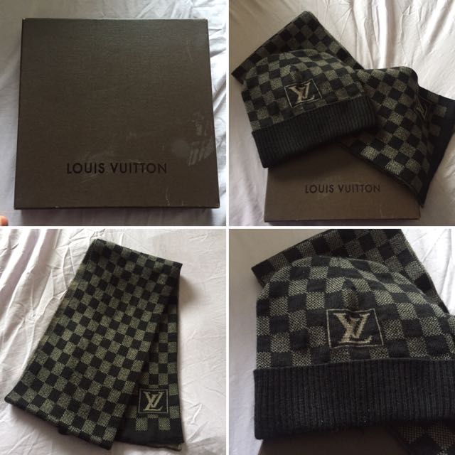 Louis Vuitton mens petit hat and scarf set BLACK