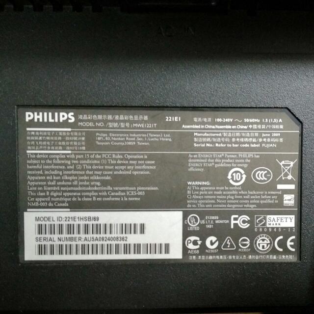 22 Monitor HDMI Philips 221E1, TV 