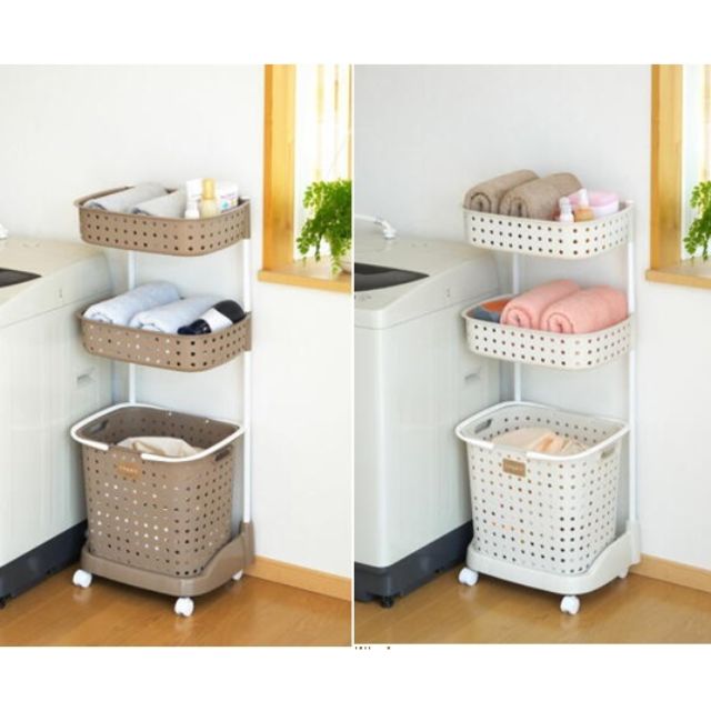 3 Tiers Laundry Basket with caster wheel Home/Bathroom Organizer