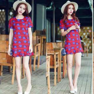 BN Blue Hearts Red Dress