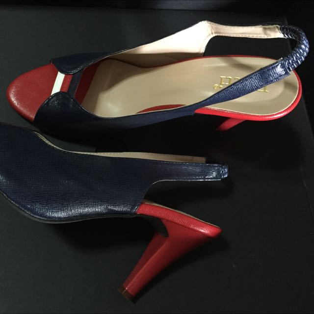 navy blue and red heels
