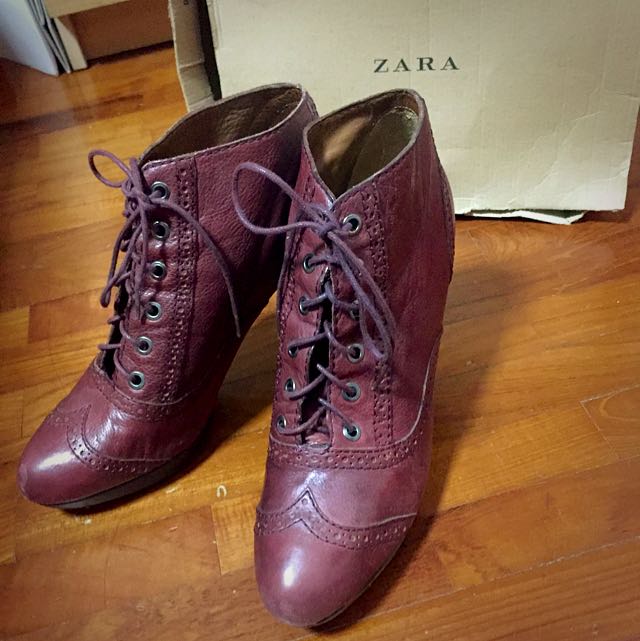 zara burgundy ankle boots