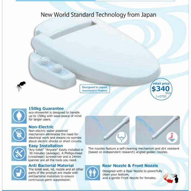 Japanese Bidet Toilet Seat 250.00 Eco Showerlet. Non Electric, Water