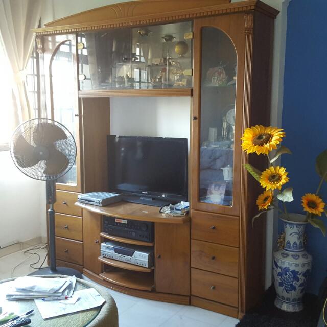 Rdy 2 Go Full Wall Tv Console With Glass Cabinets And Multiple Compartments Furniture On Carousell