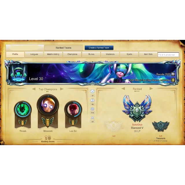 Diamond 5 League Of Legend Account With Diamond Border Toys Games On Carousell