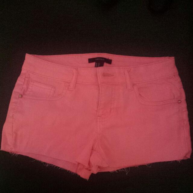 neon pink denim shorts