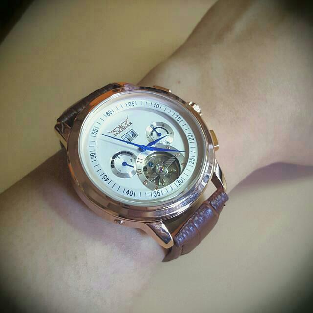 Jarager Automatic Mechanical Flywheel Leather Commercial Watch Luxury Watches on Carousell