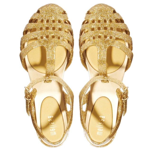 Melissa Aranha Hits Ii Gold Glitter Flat Sandals