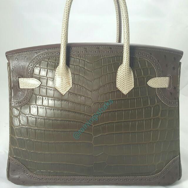 Hermes Birkin Ghillies bag 30 Elephant grey/ Marron fonce/ Ficelle